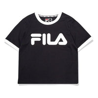 (WMNS) FILA FUSION Alphabet Large Logo Printing Cotton Short Sleeve Black T11W022117F-BK
