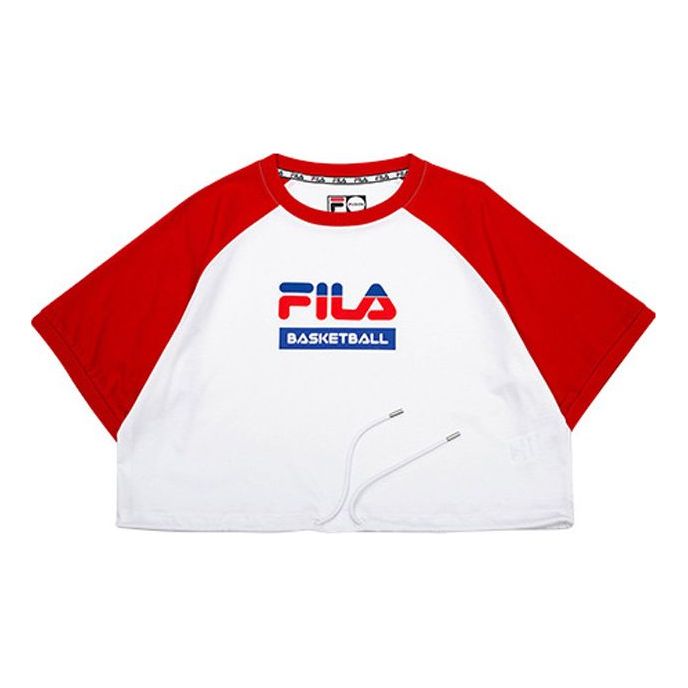 (WMNS) FILA FUSION FILA LOGO Short Sleeve Red White Splicing T11W022118F-RD