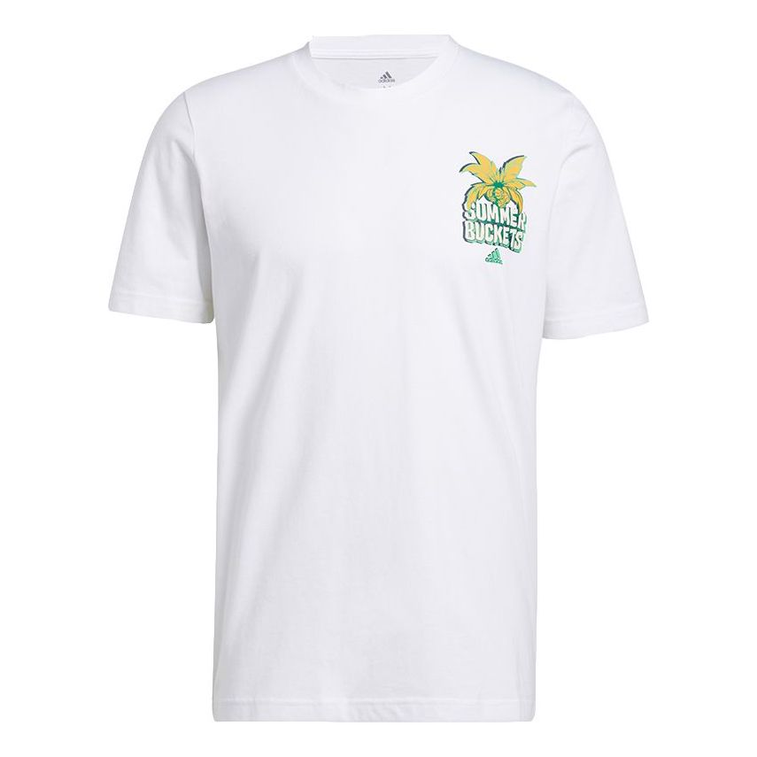 adidas Summer Bckt Coconut Tree Printing Basketball Sport Short Sleeve Men's White GS7198