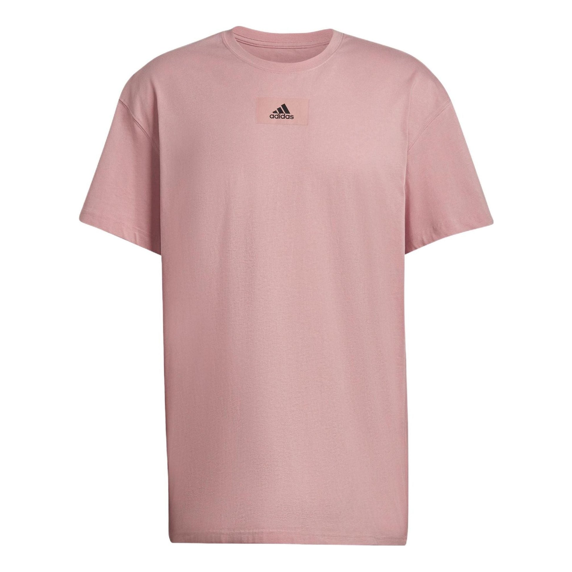 Men's adidas Solid Color Logo Casual Loose Short Sleeve Pink T-Shirt HE4355