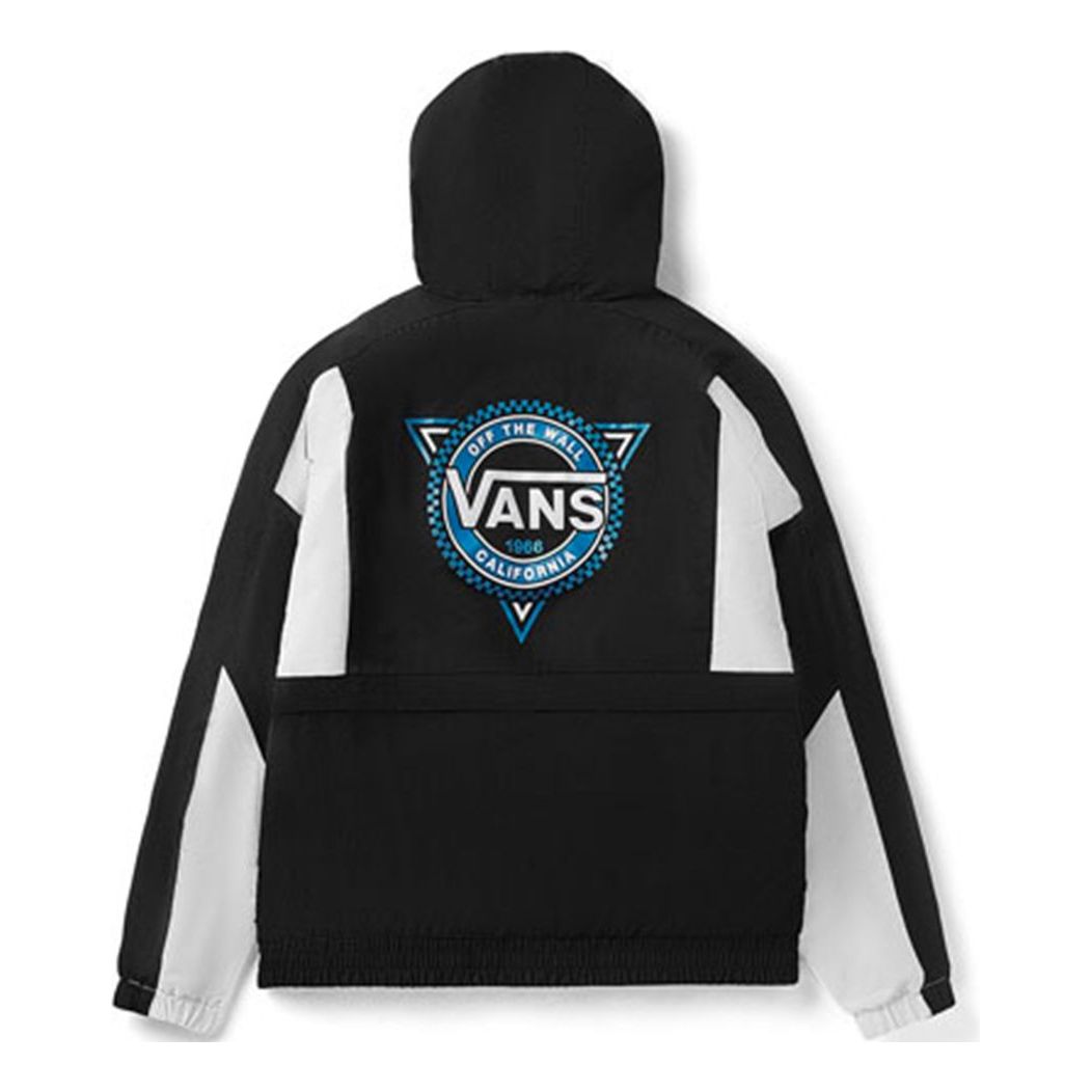 Vans Contrast Color Stitching hooded track Jacket Couple Style Black VN0A48CJBLK
