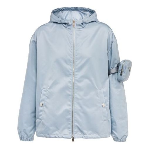 Men's PRADA Re-Nylon hooded Long Sleeves Jacket Blue SGB740-1WQ8-F0637-S-202