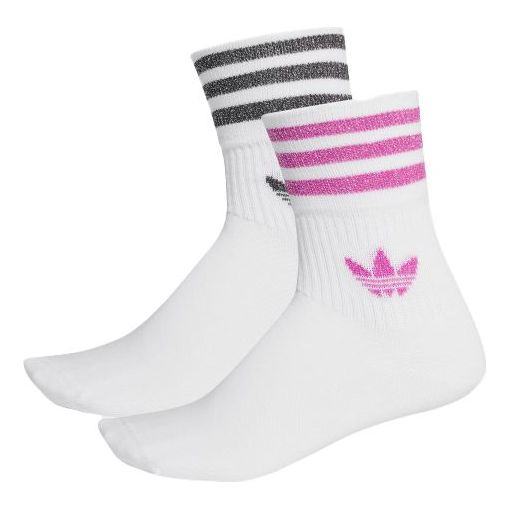 (WMNS) adidas Mid-Cut Glitter Crew Socks 2 Pairs 'White' FL9685