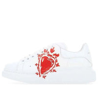 (WMNS) Alexander McQueen Leather Heart Logo Lace Up Oversized Sneakers 'White Red' 667571WIAF49676