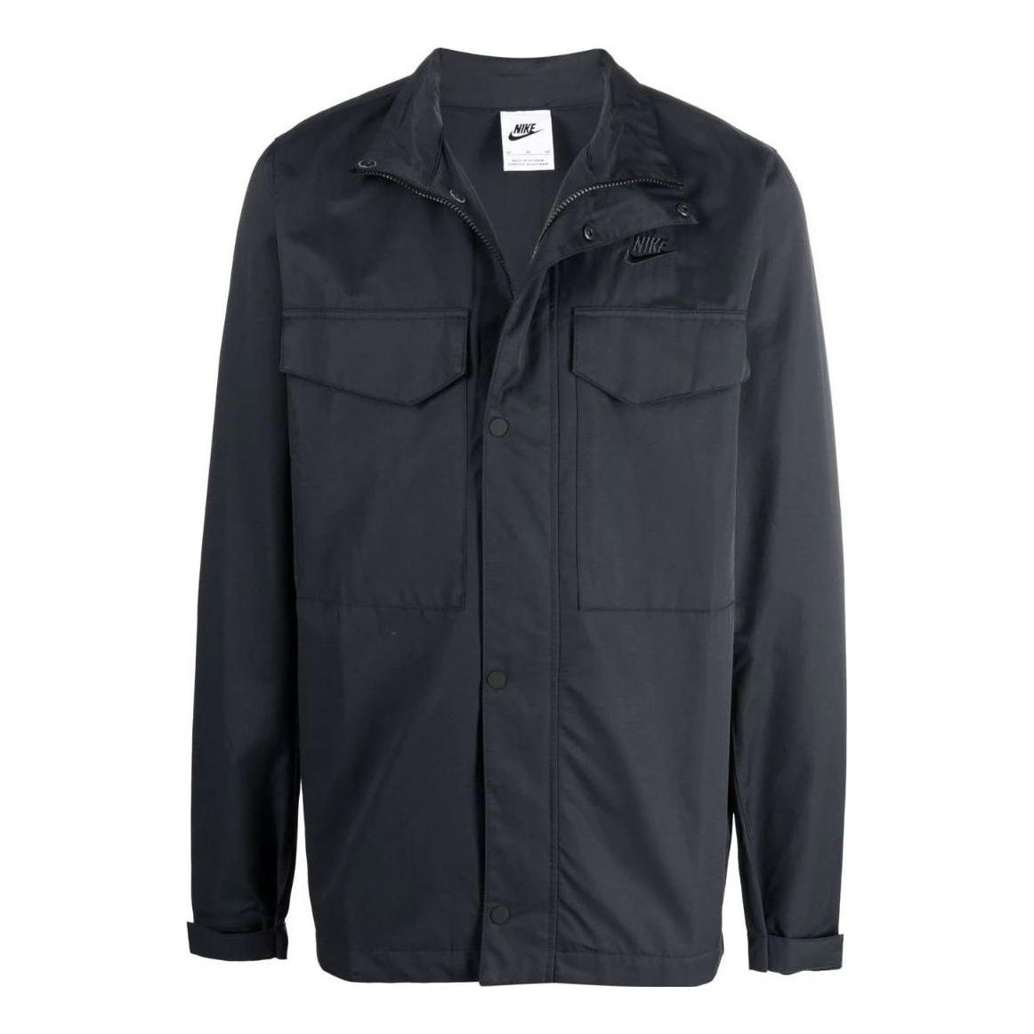 Men's Nike Logo Embroidered Big Pocket High Collar Thin And Light Zipper Cardigan Long Sleeves Jacket Black CZ9922-010