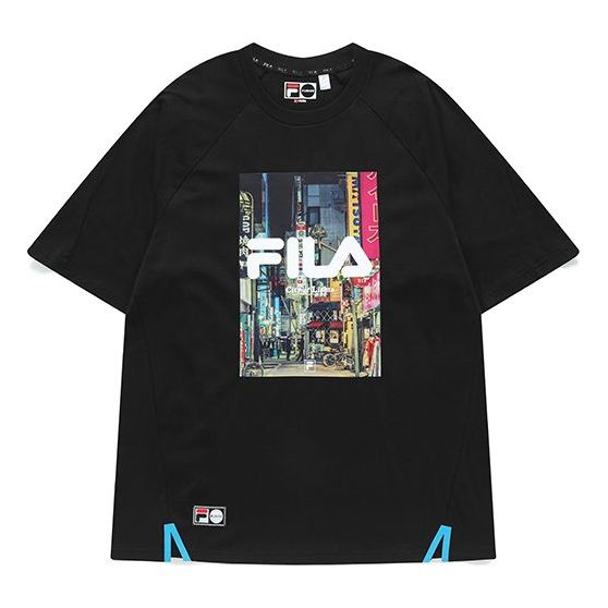 FILA FUSION Printing Logo Sports Loose Short Sleeve Couple Style Black T11U136102F-BK