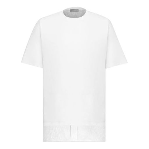 Men's DIOR FW21 Solid Color Alphabet Jacquard Short Sleeve White T-Shirt 143J647A0677-C080