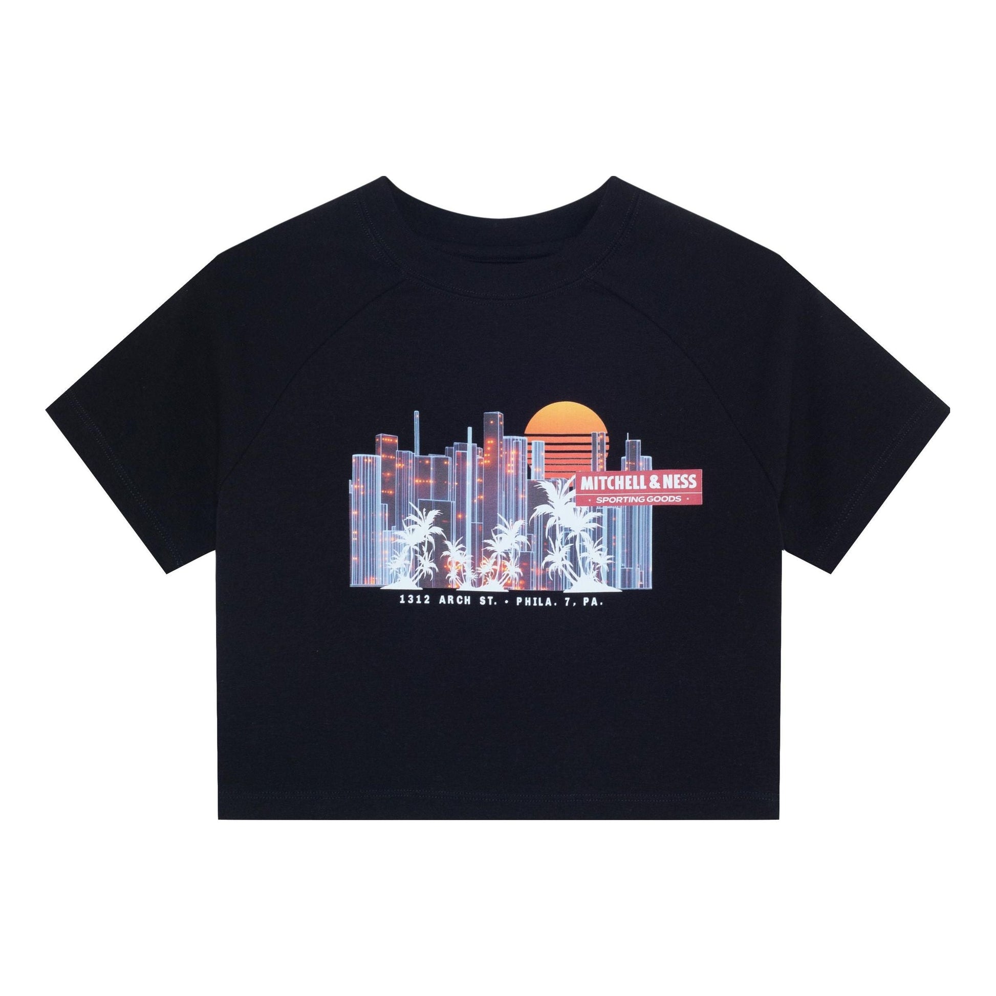 (WMNS) Mitchell & Ness x NBA Phila City View Short Board T-shirt 'Black' MNJYSST23019-BLACK