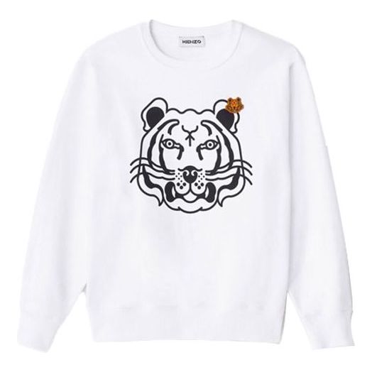 (WMNS) KENZO SS21 Round Neck Pullover Printing Tiger Head Long Sleeves White Hoodie FA62SW8904MO-01