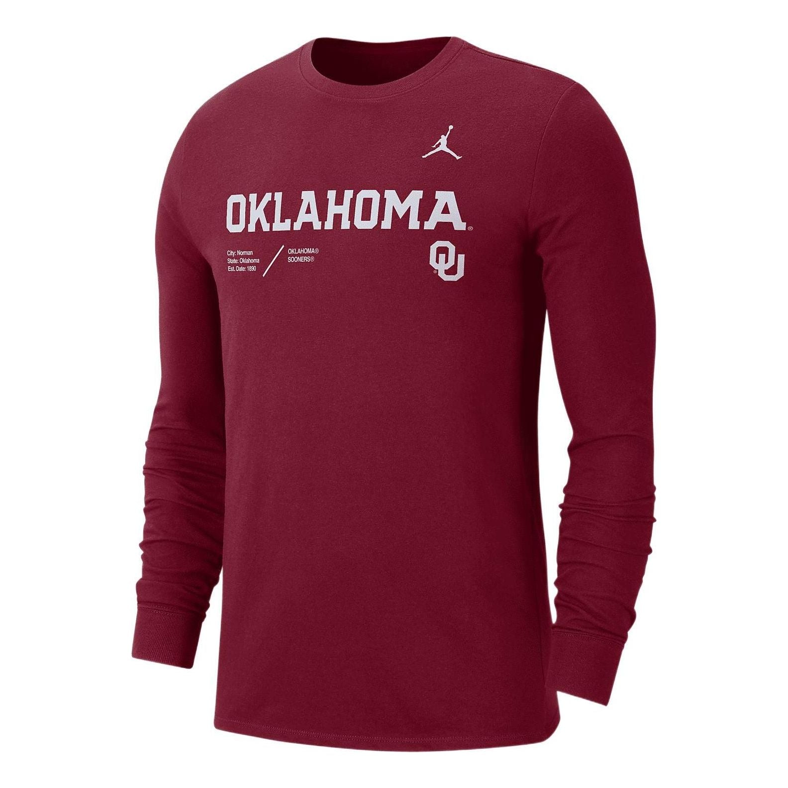 Men's Air Jordan SS22 Solid Color Alphabet Printing Round Neck Long Sleeves Wine Red T-Shirt DO6799-613