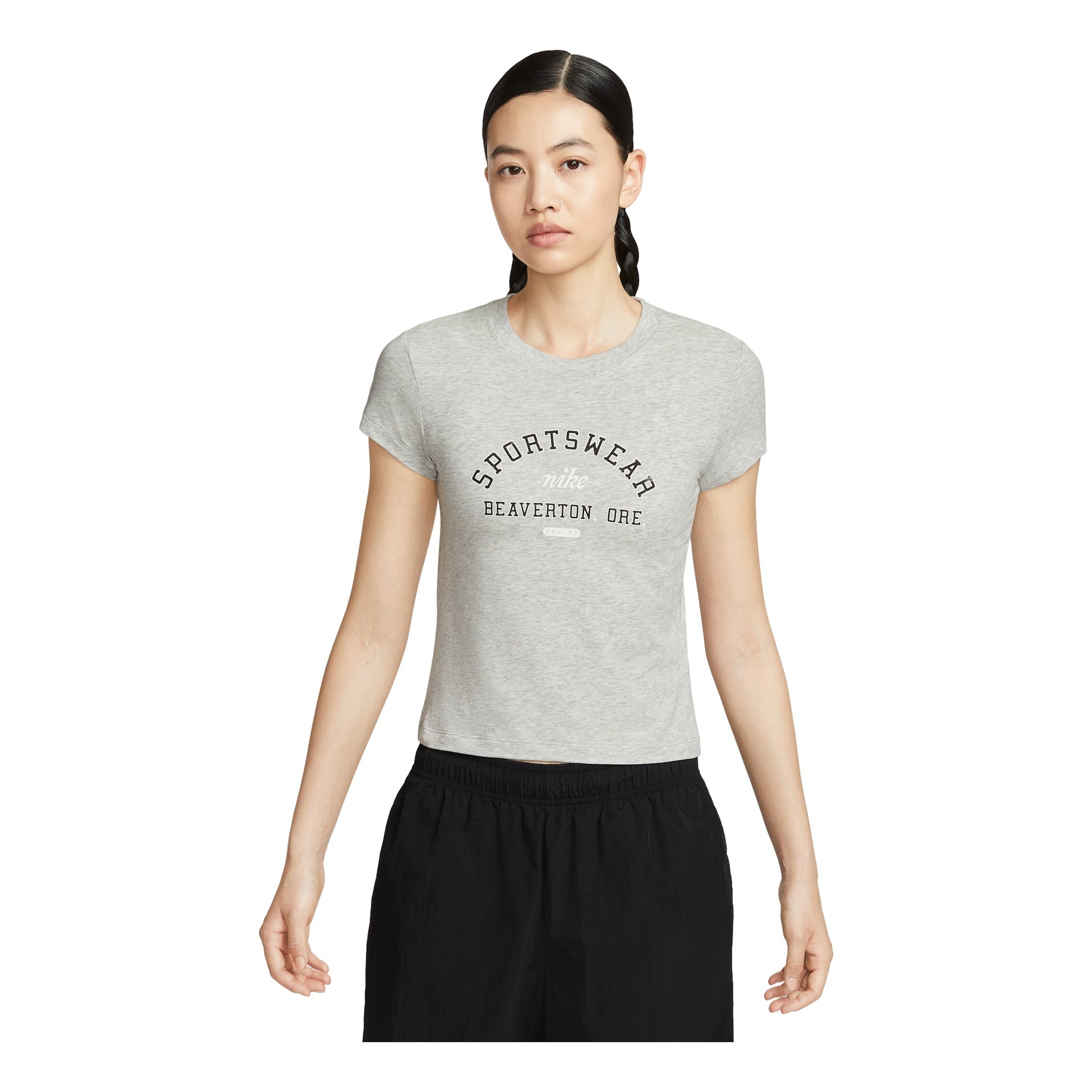 (WMNS) Nike Sportswear Phoenix Slim Short Sleeve T-Shirt 'Grey Heather' HV4975-050