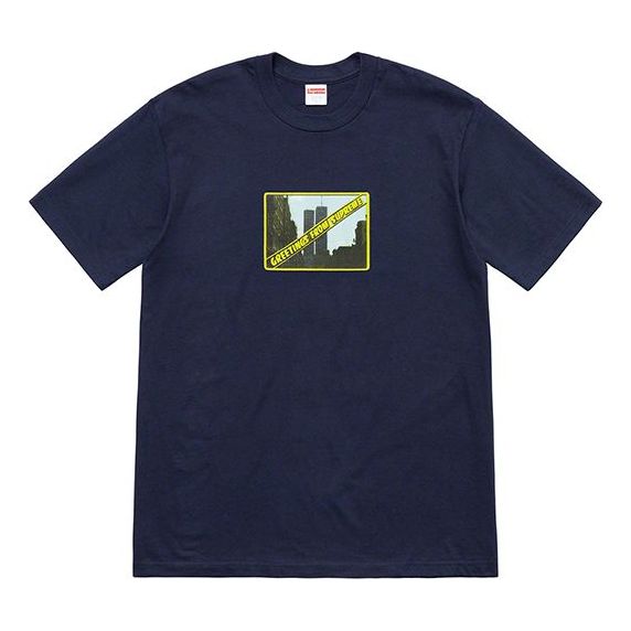 Supreme SS19 Greetings Tee Printing Short Sleeve Unisex Navy Blue SUP-SS19-10515