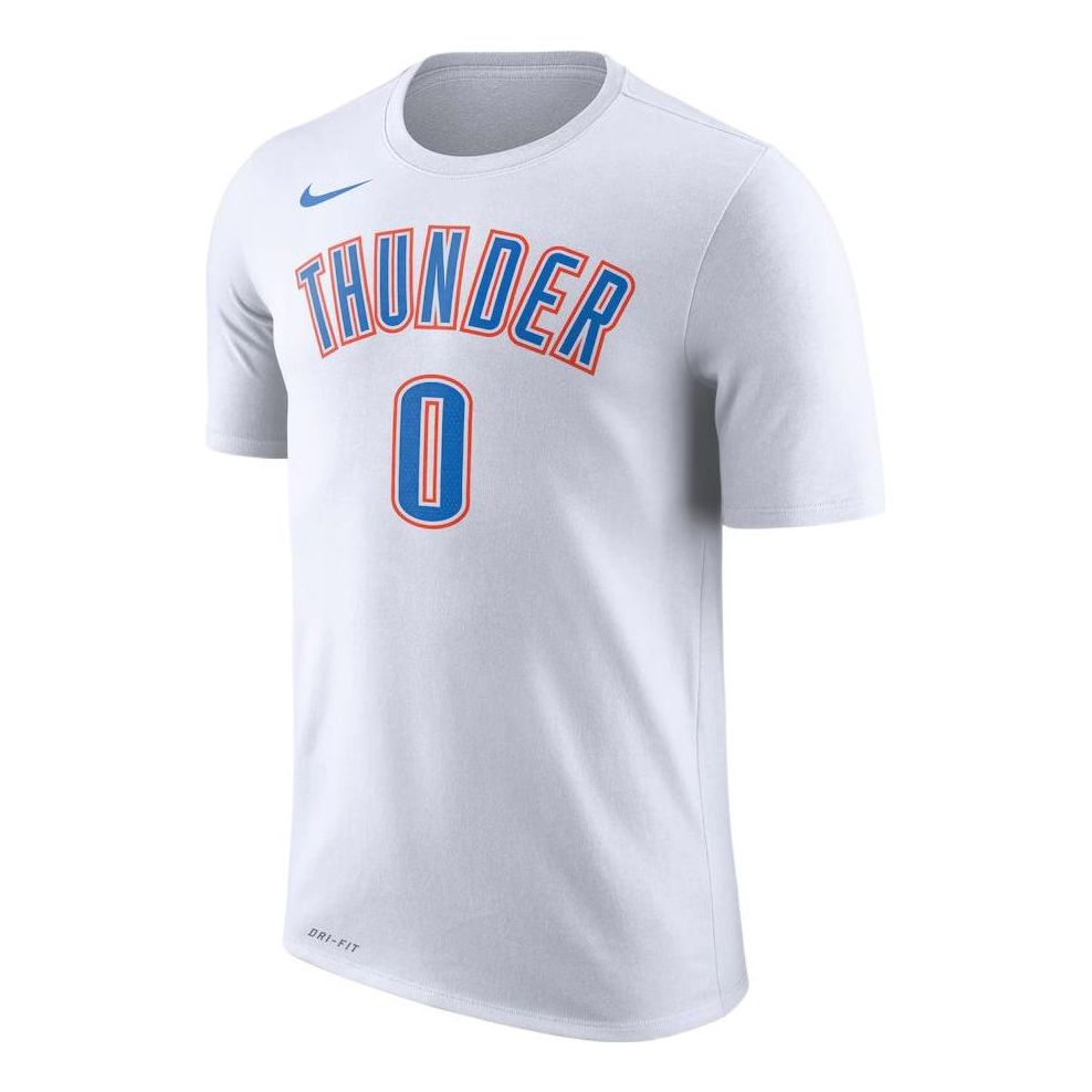 Men's Nike Thunder No. 0 Russell Westbrook Casual Sports Breathable Basketball Short Sleeve White T-Shirt 870796-100