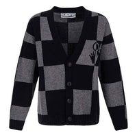 Off-White FW21 Grid Long Sleeves V neck Cardigan Ordinary Version Black OMHB010F21KNI0011010