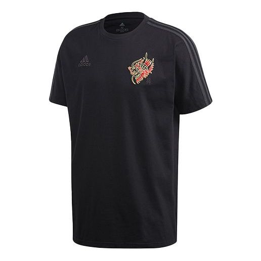 adidas Mufc Cny Tee Logo Alphabet Printing Round Neck Short Sleeve Black FH8544