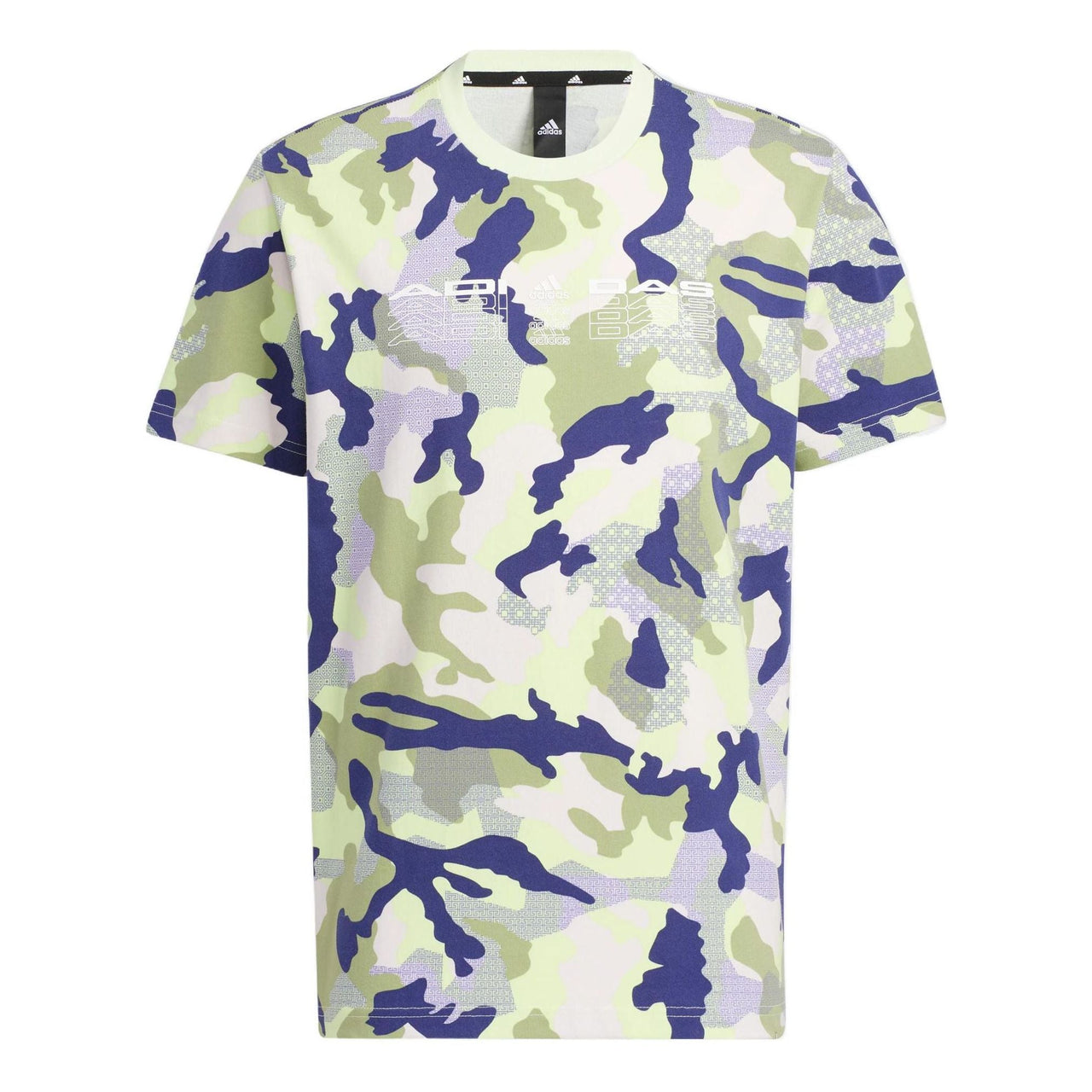 Men's adidas Casual Round Neck Logo Pullover Camouflage Short Sleeve Acid Green T-Shirt HE7415