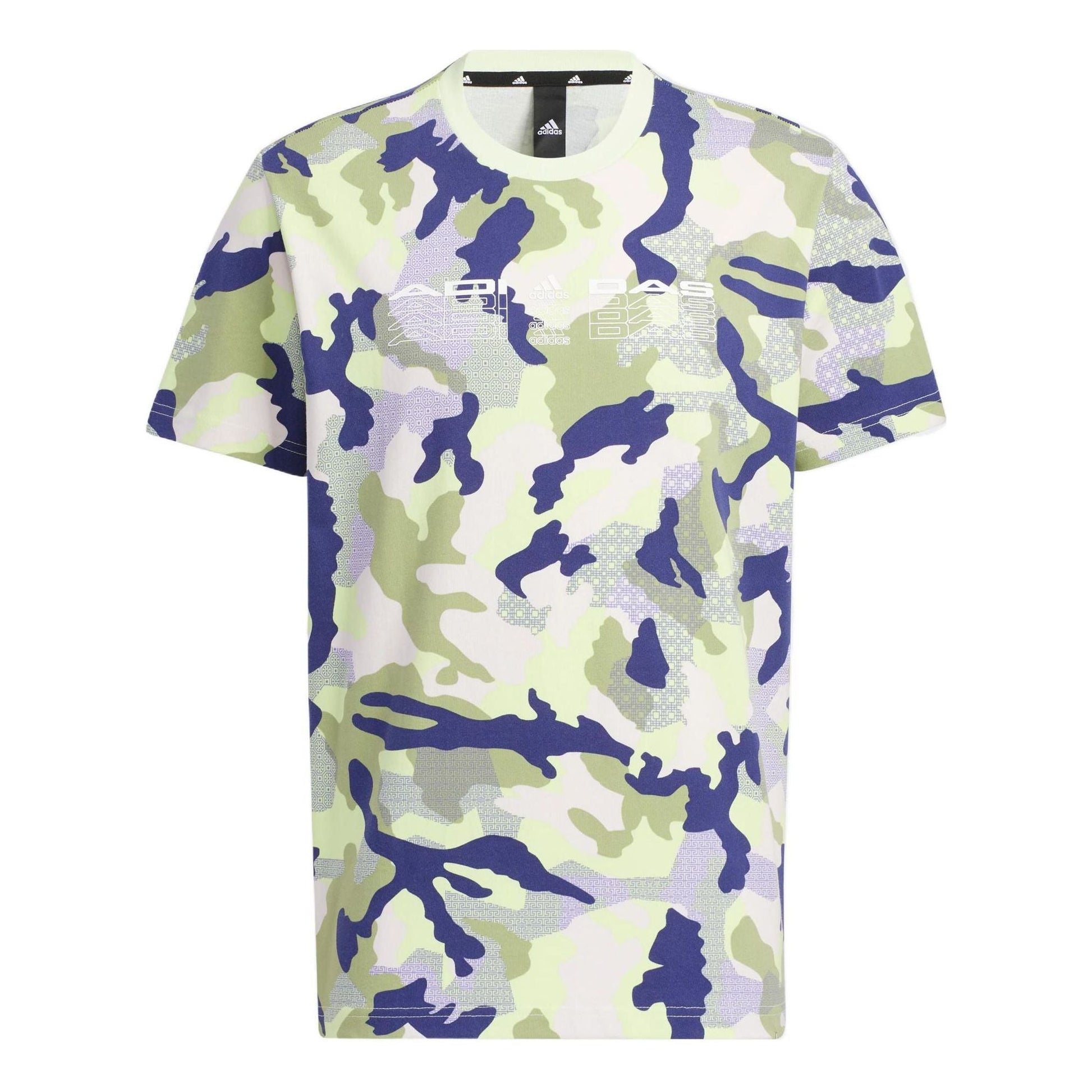 Men's adidas Casual Round Neck Logo Pullover Camouflage Short Sleeve Acid Green T-Shirt HE7415