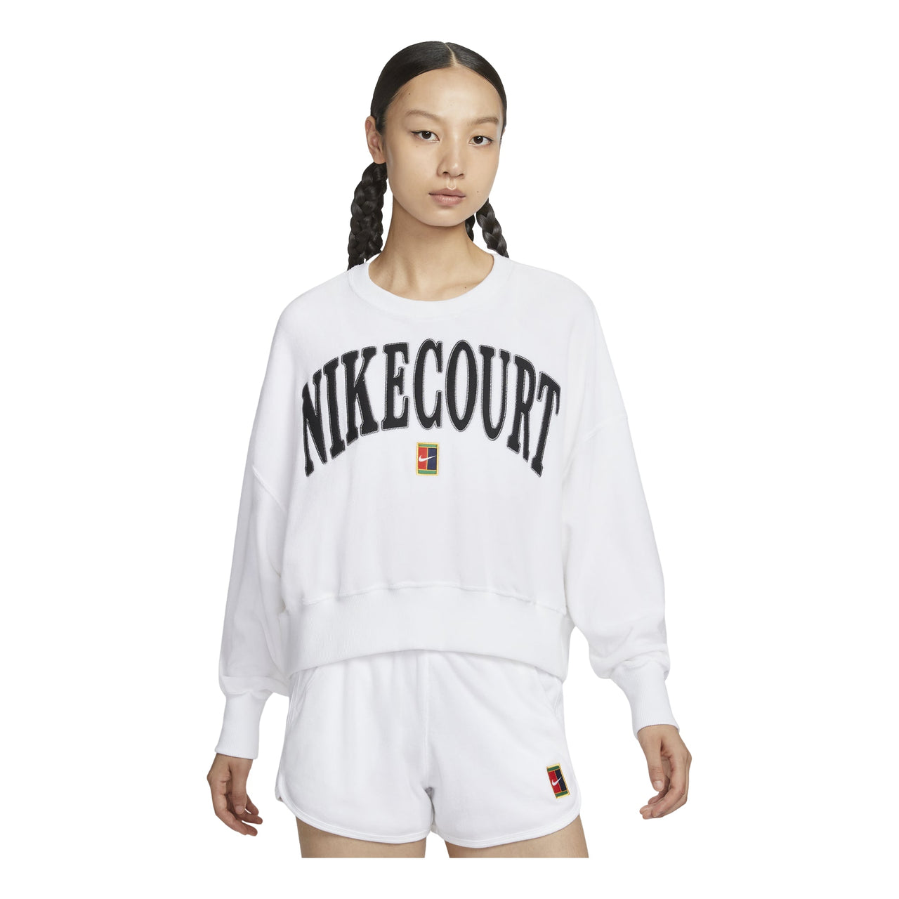 (WMNS) Nike Court Heritage Over-Oversized Crewneck Graphic Tennis Sweatshirt Asia Sizing 'White' FQ2243-100