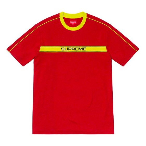 Supreme SS19 Chest Stripe Logo SS Top Red Logo Tee SUP-SS19-424