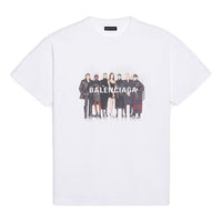 Men's Balenciaga Band Portrait Printing Logo Retro Short Sleeve White 612966TIV479000