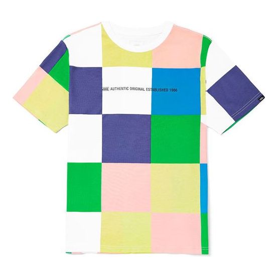 Men's Vans Alphabet Printing Multicolor Plaid Short Sleeve Multi-Color VN0A4P524481
