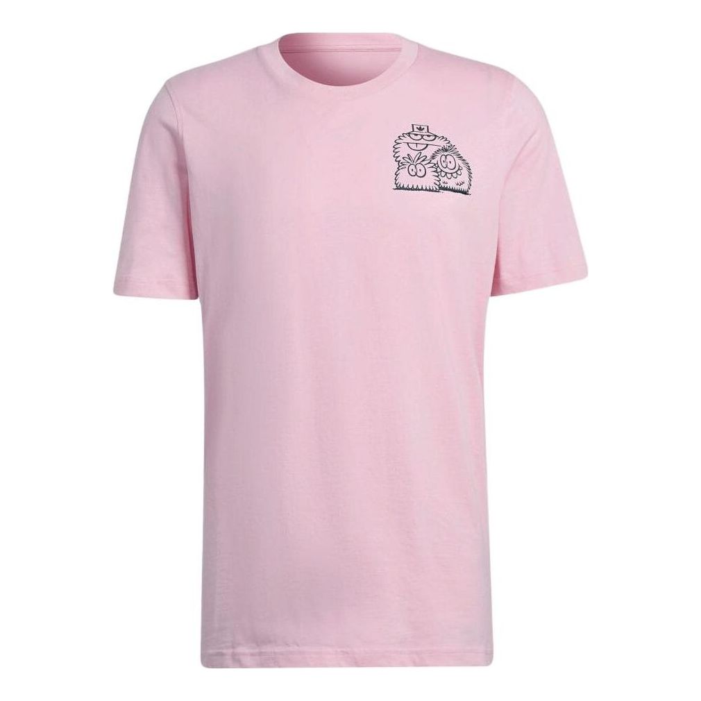 Men's adidas originals Cartoon Printing Casual Round Neck Short Sleeve Pink T-Shirt HC7128