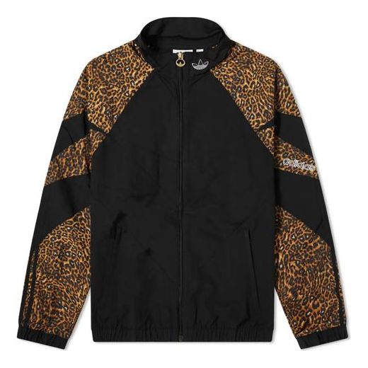 adidas originals Animal Leopard print Splicing Sports Jacket Black H06733