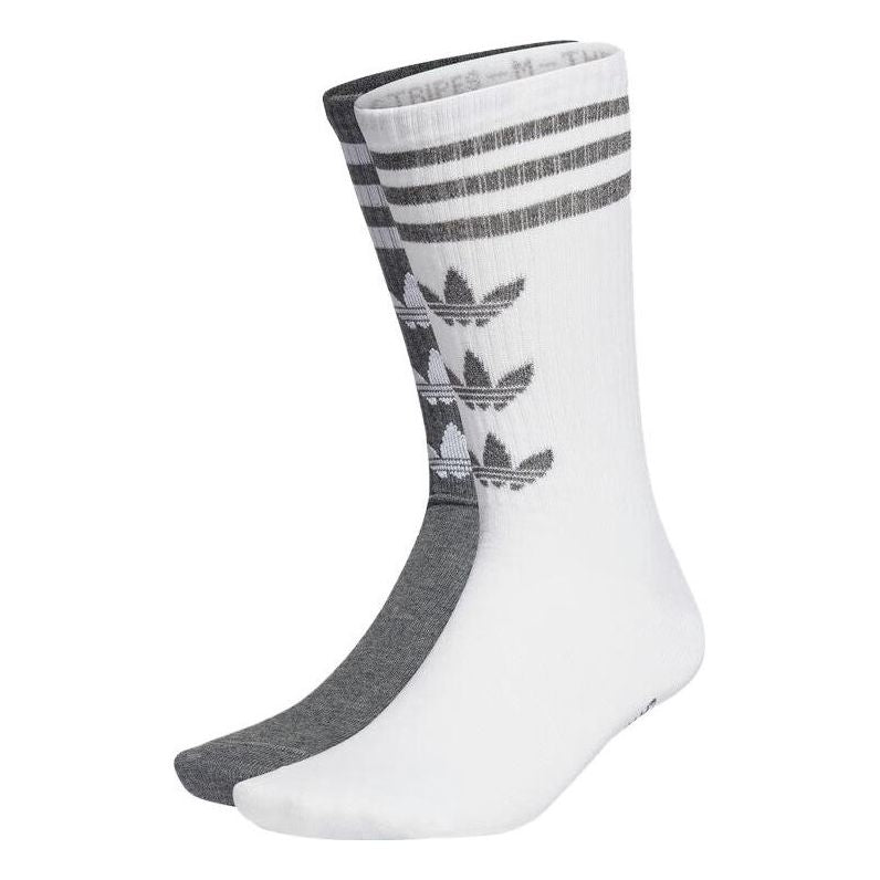 adidas Trefoil Crew Socks 2 Pairs 'White Grey' HC9526