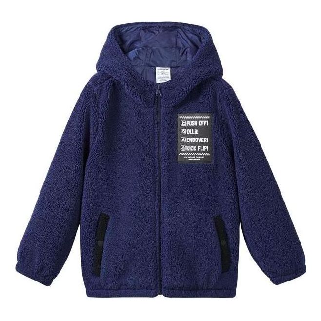 (GS) Skechers Letter Printed Zipper Fleece Thickened Jacket 'Blue Beige' L322B029
