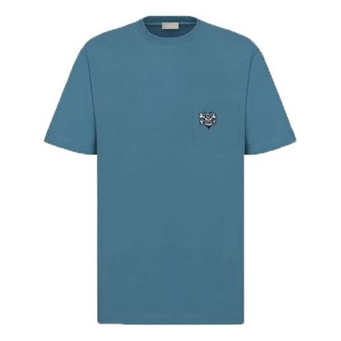 DIOR And Shawn Bee Embroidered Short Sleeve Unisex Navy 033J644A0554-C585