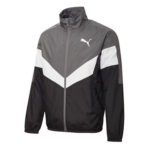 PUMA Windbreaker Logo Printing Colorblock Stand Collar Jacket Black 855930-01