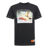 Men's HERON PRESTON Printing Pattern Short Sleeve Black HMAA004S209140371088