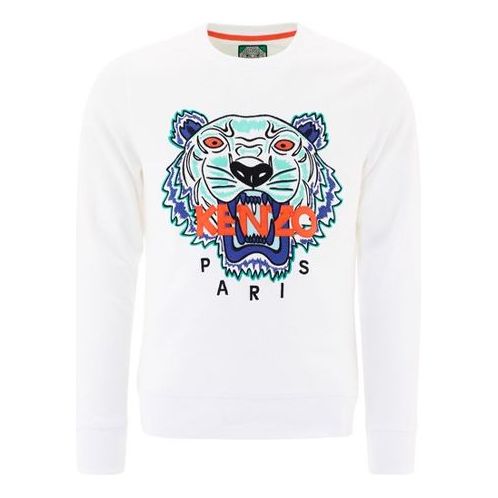 KENZO Tiger Head Logo Round Collar Long Sleeve Male White F555SW0014XW-01