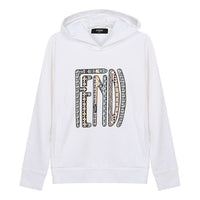 Men's FENDI SS21 Alphabet Pattern Cotton Hooded Long Sleeves White FAF595AE8IF0ZNM