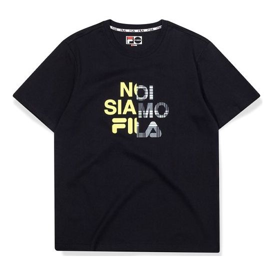 FILA FUSION Contrast Color Stitching Tennis Casual Short Sleeve Black T11M031108F-BK
