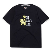 FILA FUSION Contrast Color Stitching Tennis Casual Short Sleeve Black T11M031108F-BK