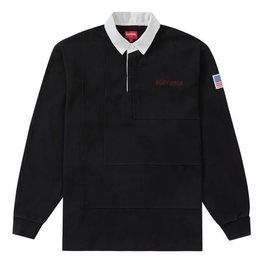 Supreme SS20 Week 2 7s Rugby Colorblock Long Sleeves Polo Shirt Unisex Black SUP-SS20-145
