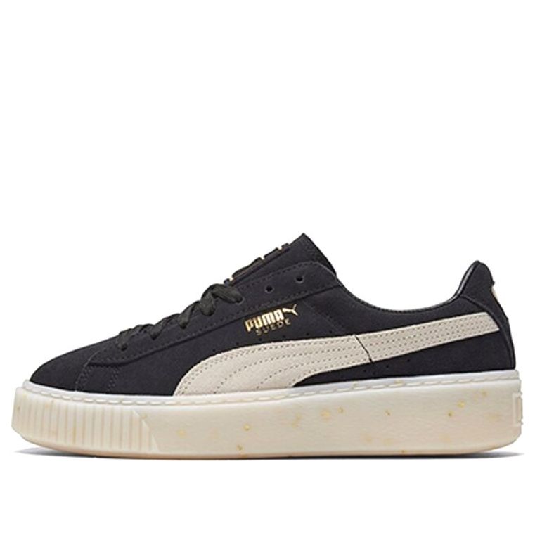 (WMNS) PUMA Suede Platform Black/White/Gold Board Shoes 365621-03