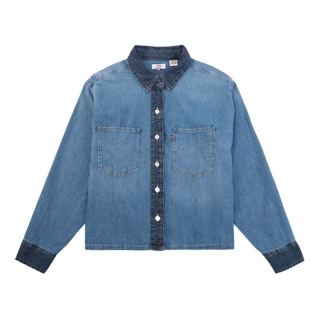 Levis Series Lapel Loose Fit Denim Long Sleeves Denim Blue Shirt 38940-0007