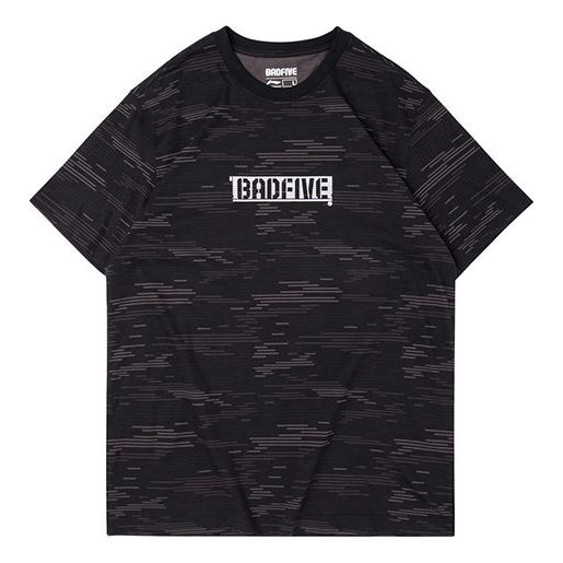 Li-Ning BADFIVE Sports Round Neck Short Sleeve Black Camouflage AHSQ239-3