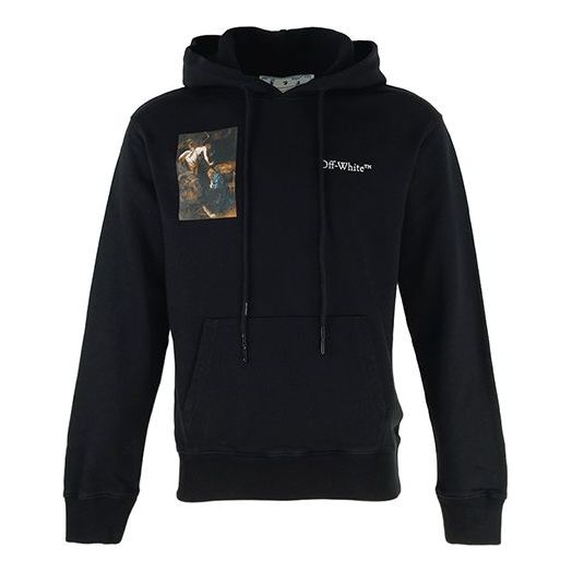 Men's Off-White Caravaggio Painting Character Alphabet Cotton Hooded Long Sleeves Pullover Black OMBB097S22FLE0011001