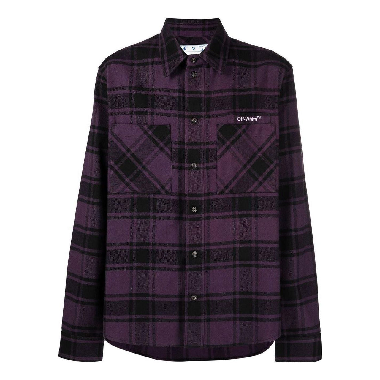 Men's Off-White Logo Printing Plaid Long Sleeves Dark Purple Shirt OMGA133F22FAB00235363536