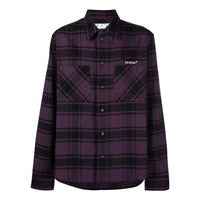 Men's Off-White Logo Printing Plaid Long Sleeves Dark Purple Shirt OMGA133F22FAB00235363536