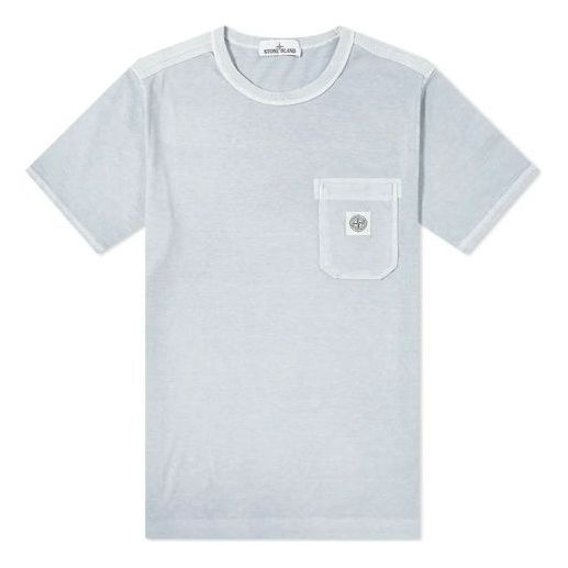 STONE ISLAND Washed Patch Pocket Tee Short Sleeve Sky Blue 721520257-V0141