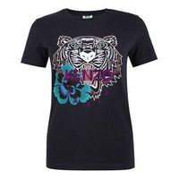 KENZO Multi-Color Printing Tiger Head Purple Alphabet Short Sleeve Navy Blue F862TS7634YG-78