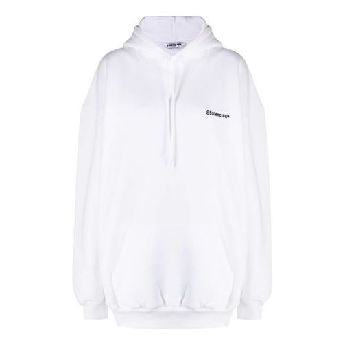 (WMNS) Balenciaga SS21 Small Label Logo Cotton Hoodie White 578135TJV859040