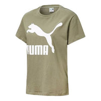 (WMNS) PUMA Printing Round Neck Short Sleeve Classics Logo Green 596512-60