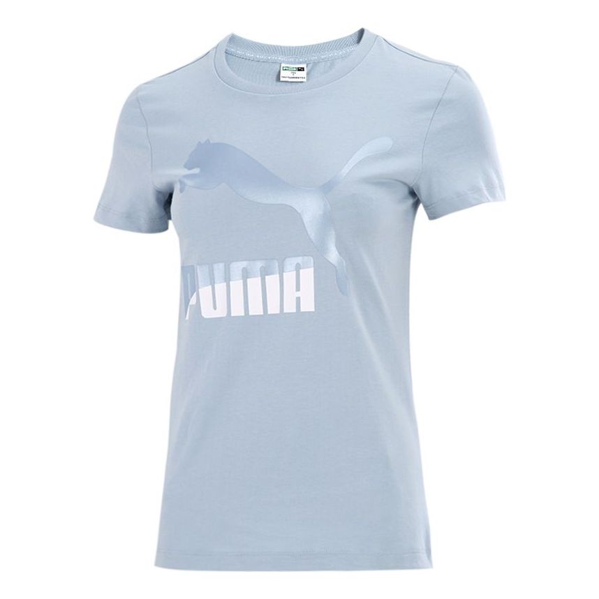 (WMNS) PUMA Classics Logo Printing Round-neck Tee Blue 532282-81