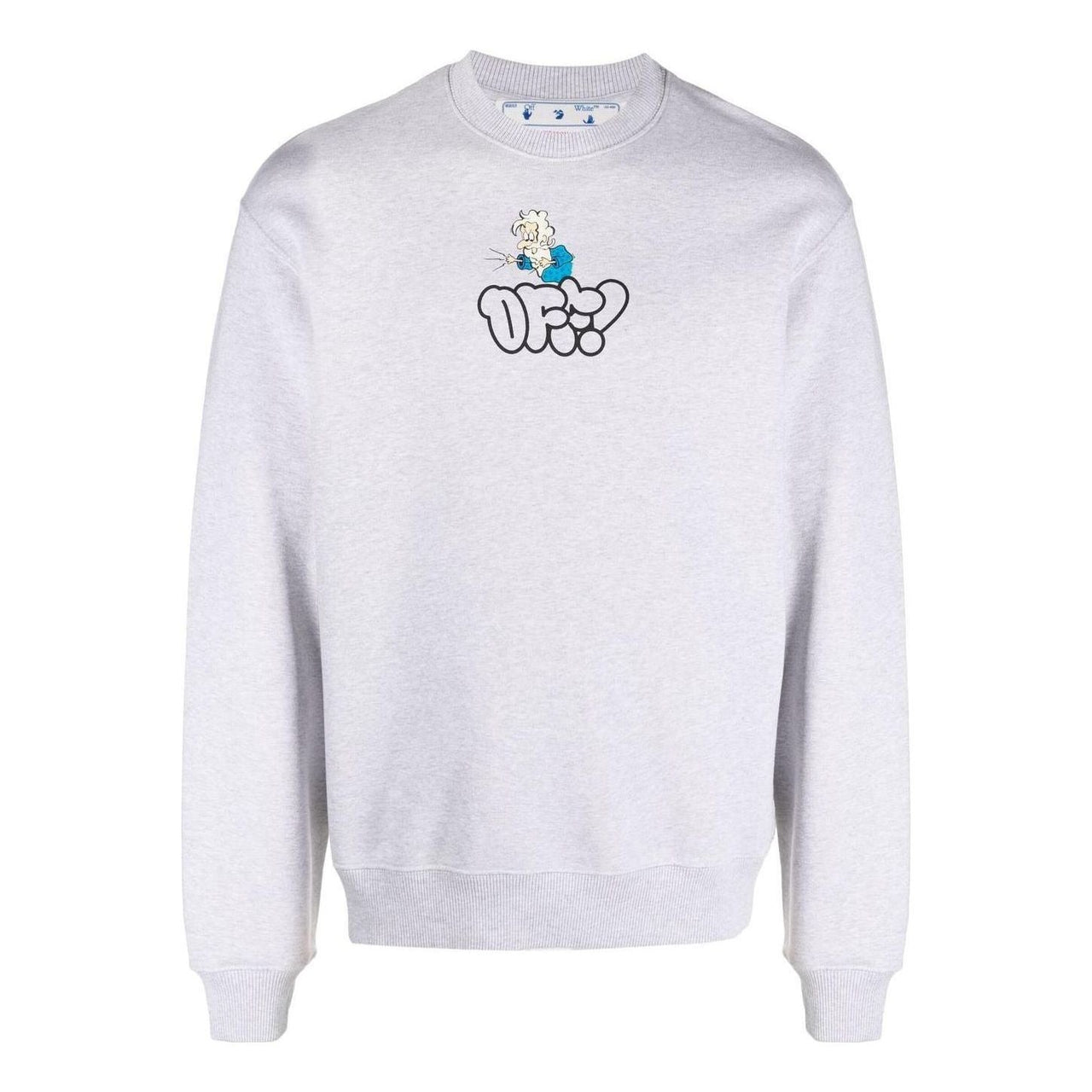 Men's Off-White SS22 Logo Cartoon Printing Round Neck Pullover Loose Fit Gray OMBA057S22FLE0120857