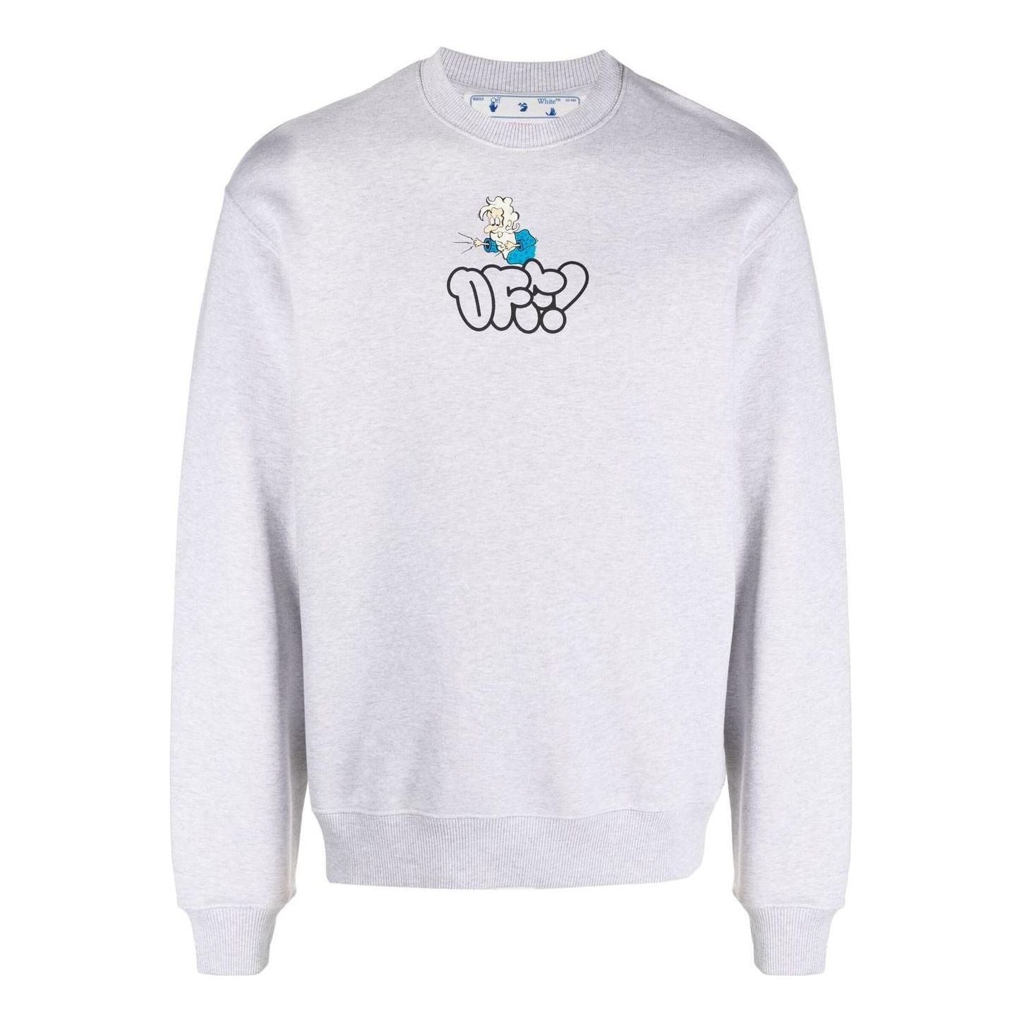 Men's Off-White SS22 Logo Cartoon Printing Round Neck Pullover Loose Fit Gray OMBA057S22FLE0120857